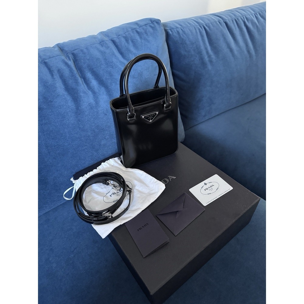 Prada Small Brushed Leather BlackTote Bag - Picture 3 of 7